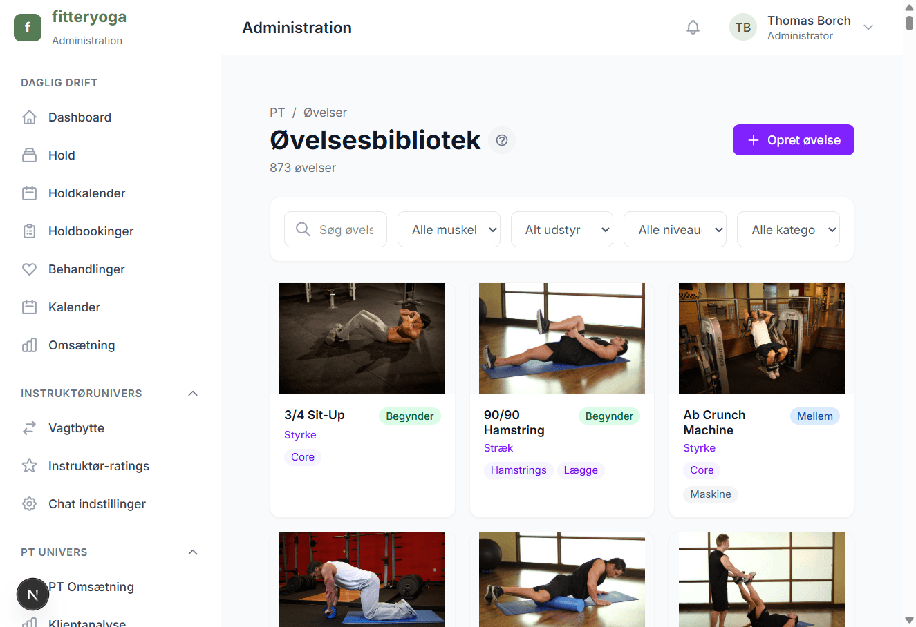Øvelsesbibliotek med 873 øvelser